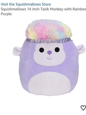 Squishmallows Purple Monkey Plush with Rainbow Hair